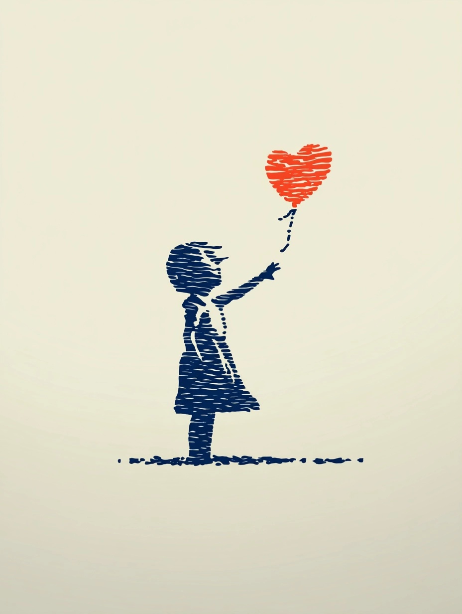 Innocent Blue Girl with Red Balloon Art