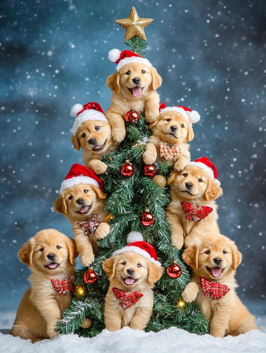 Adorable Christmas Puppies: A Festive Tree Delight