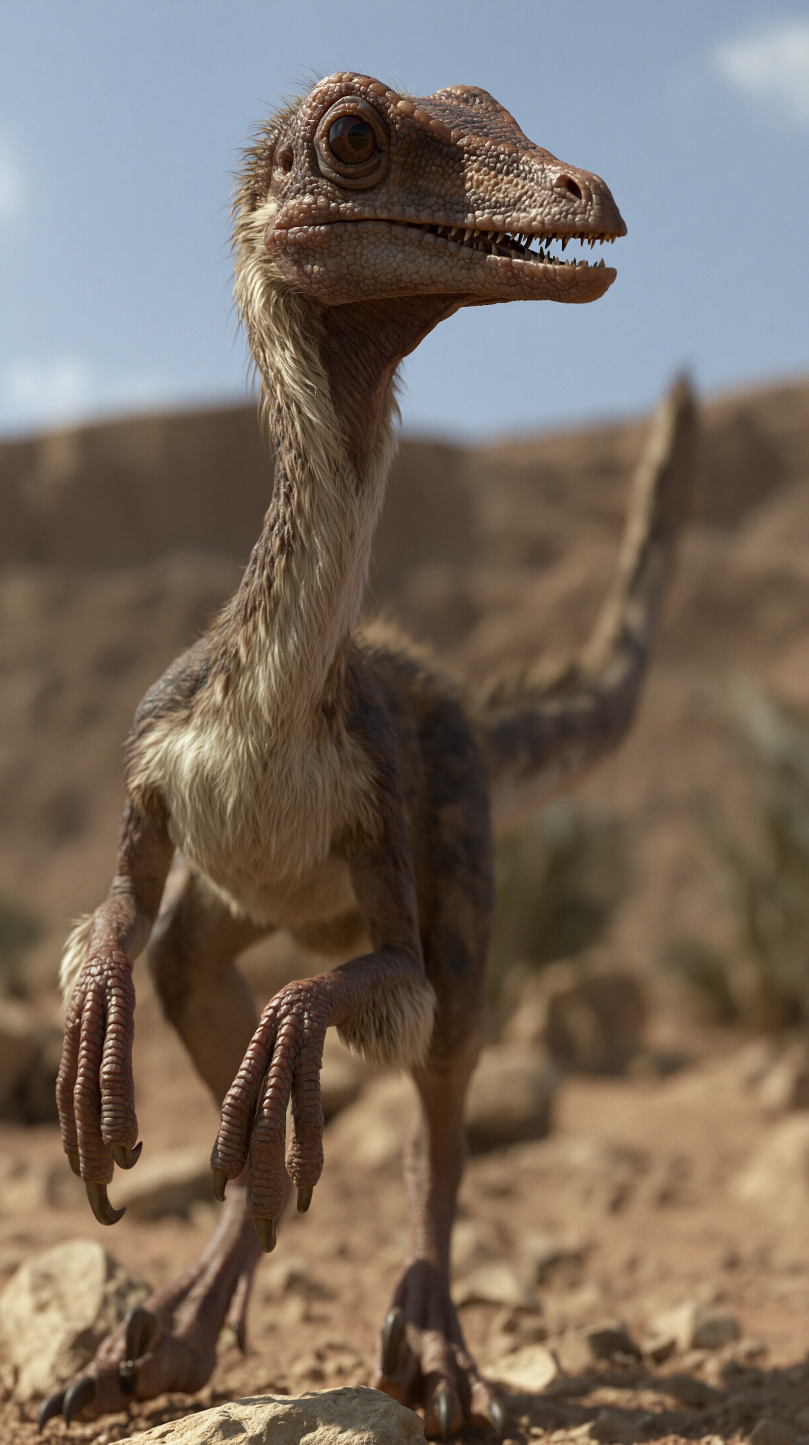 Hyper-Realistic 3D Compsognathus in Stunning Desert