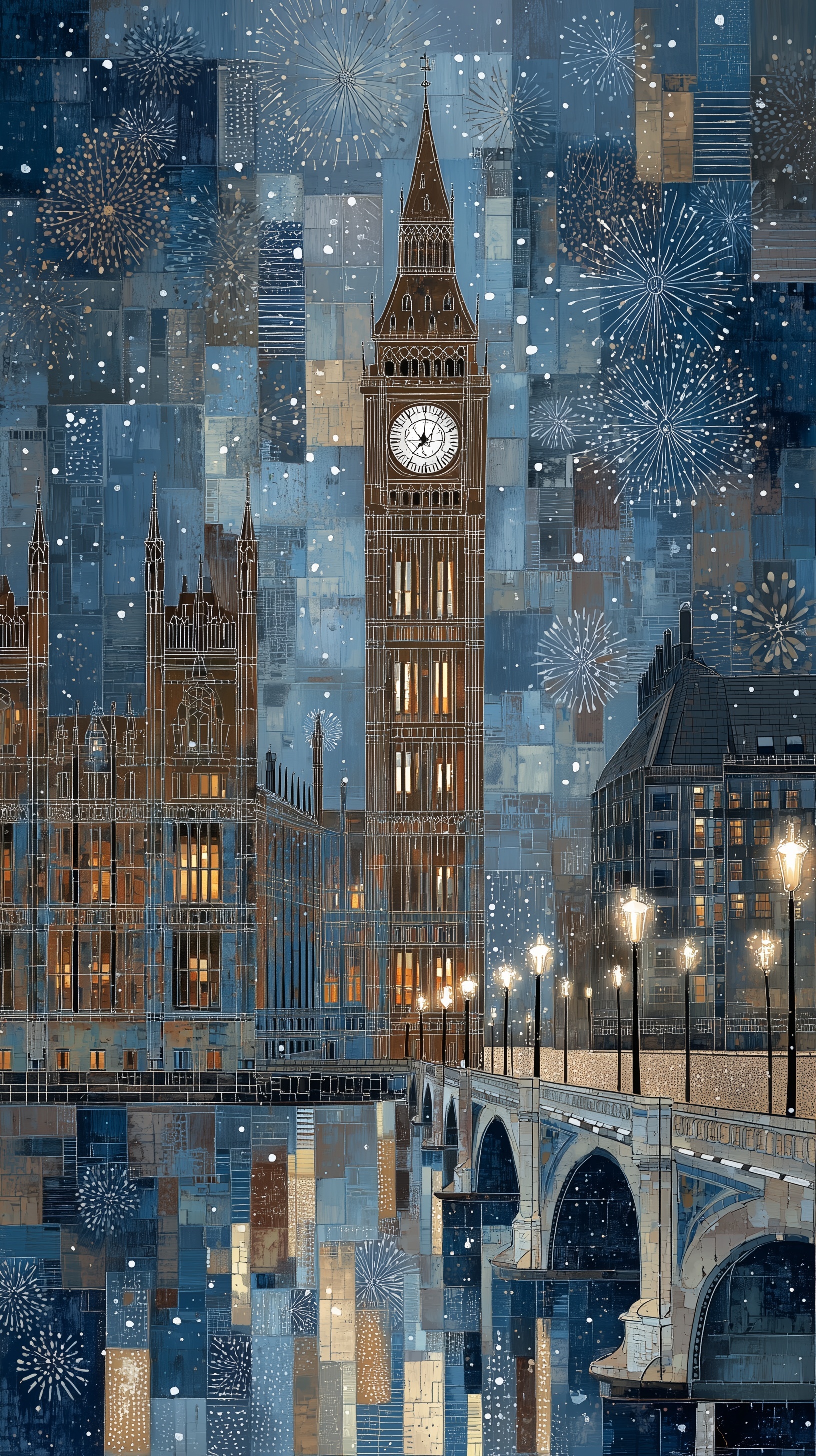 Winter Nights: Cubist London with Glowing Ambiance