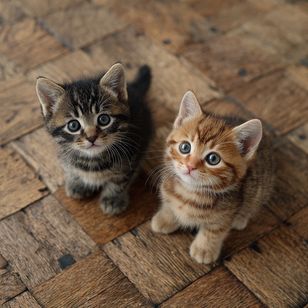 Realistic Kittens Playing on Parquet Floor