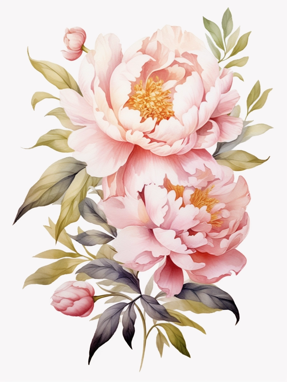 Elegant Peony Watercolor Art - 8K Quality