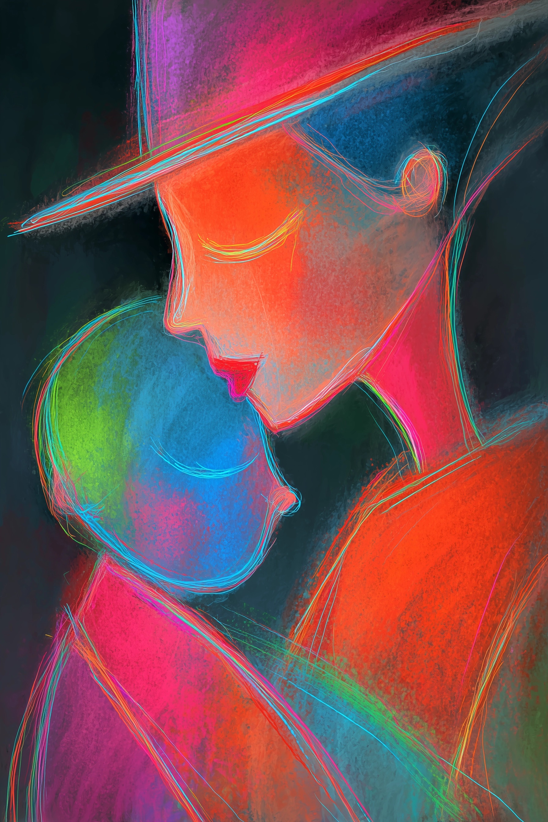 Beautiful Portraits: Modern Neon Line Art