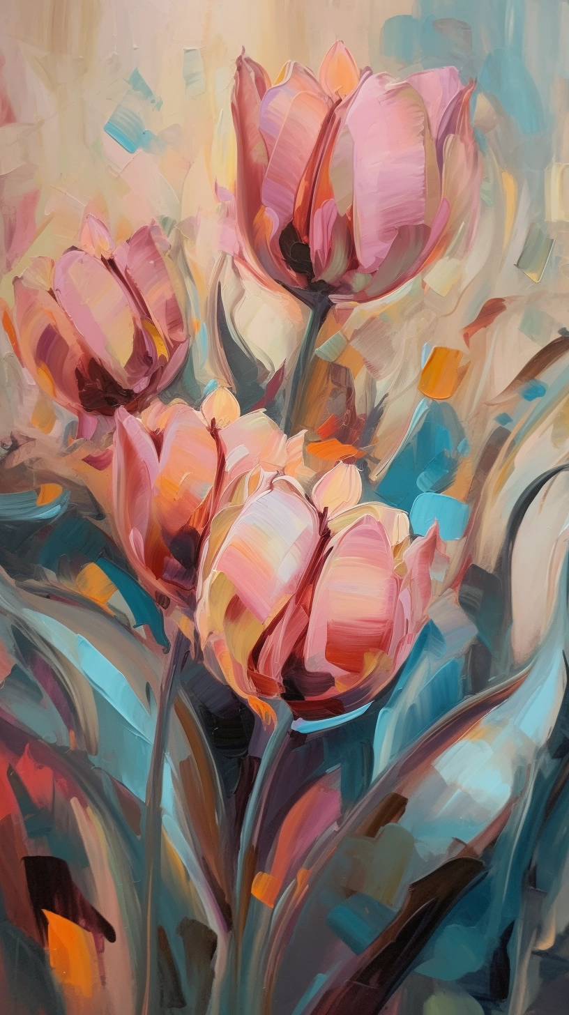 Pink Tulips in Abstract Cloissonism