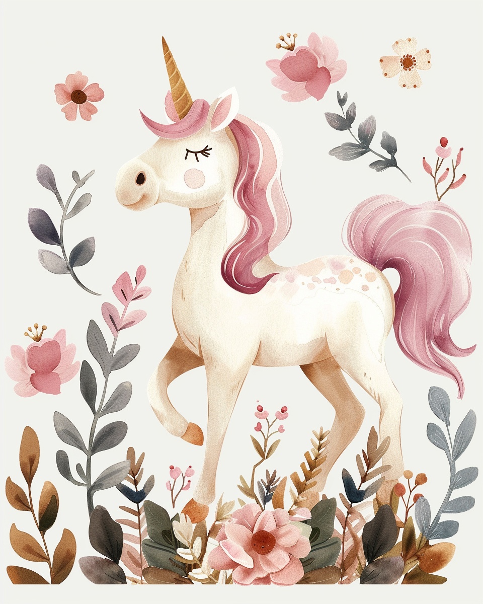 Whimsical Unicorn Watercolor Canva Frames - White Background