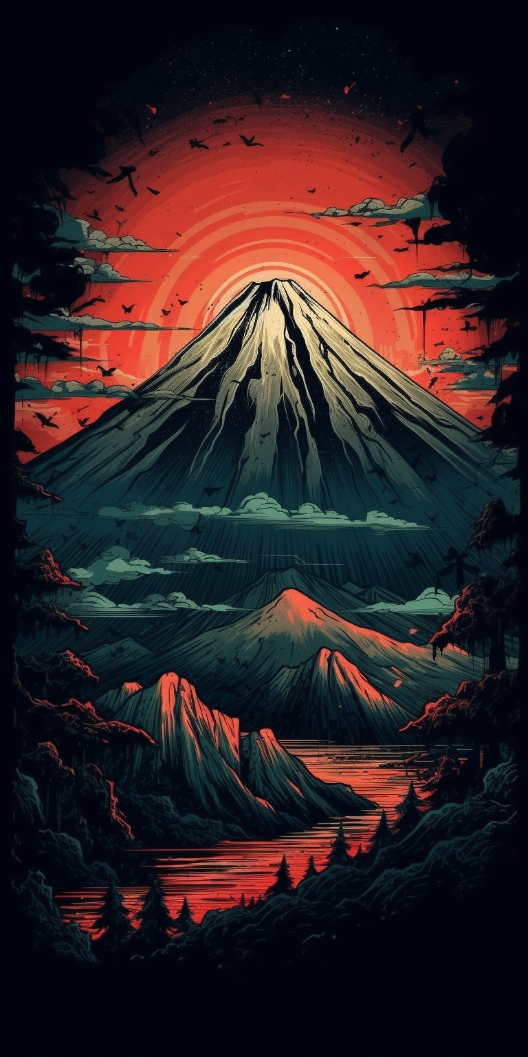 Sunset Summit: Japanese-inspired Vintage Poster Art