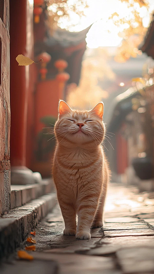 Charming Orange Cat at Imperial Palace: 8K Magic