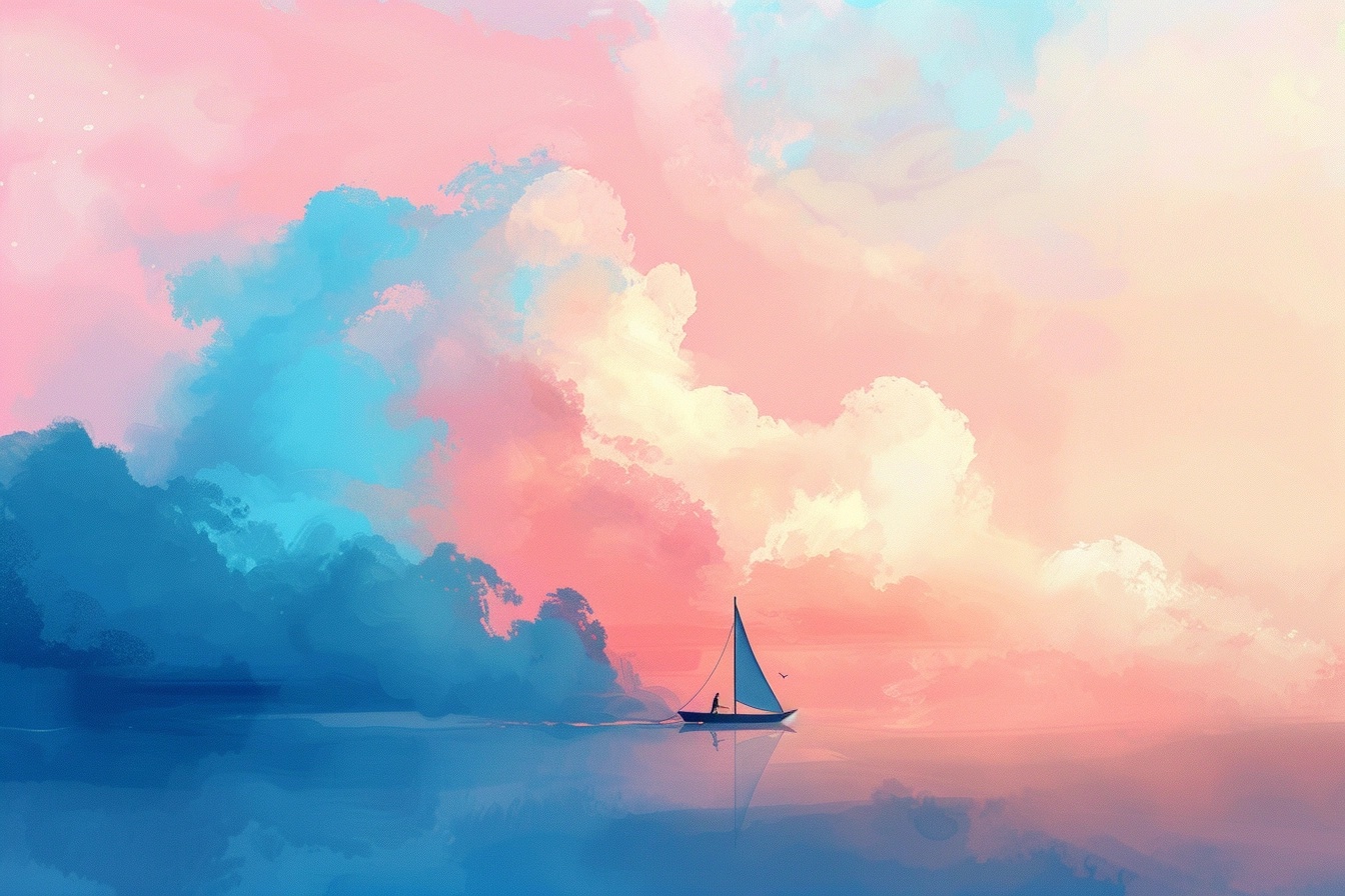 Boy Sailing in Clouds: Cheerful 2D Artwork