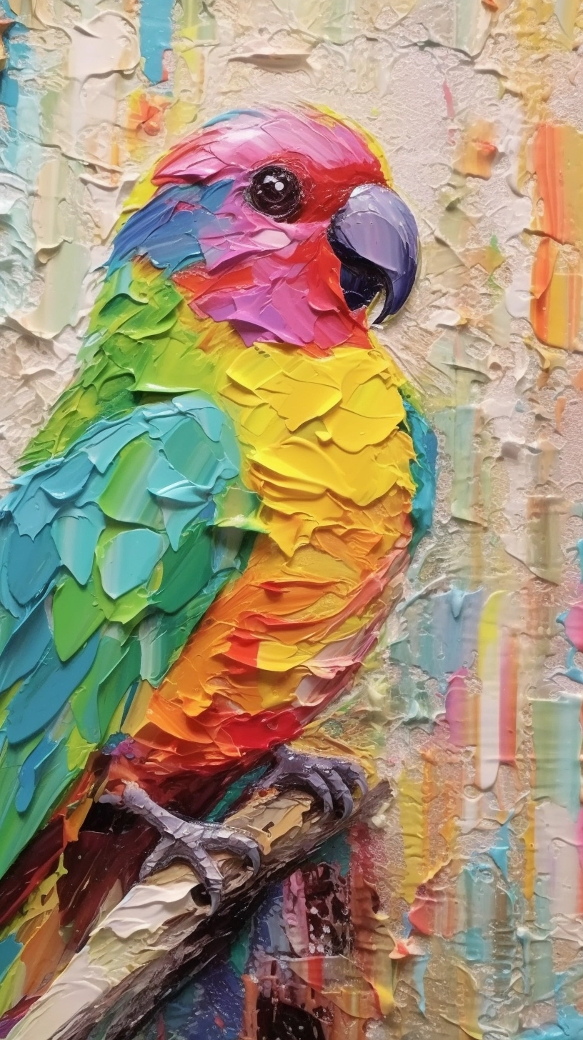 Colorful Thick Impasto Bird Art