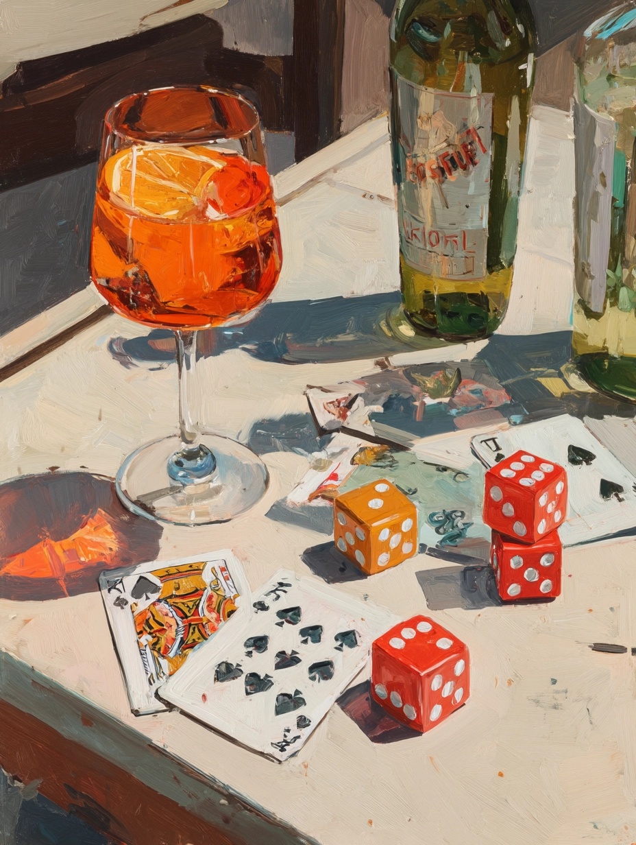 Elegant Oil Painting: Aperol Spritz & Games
