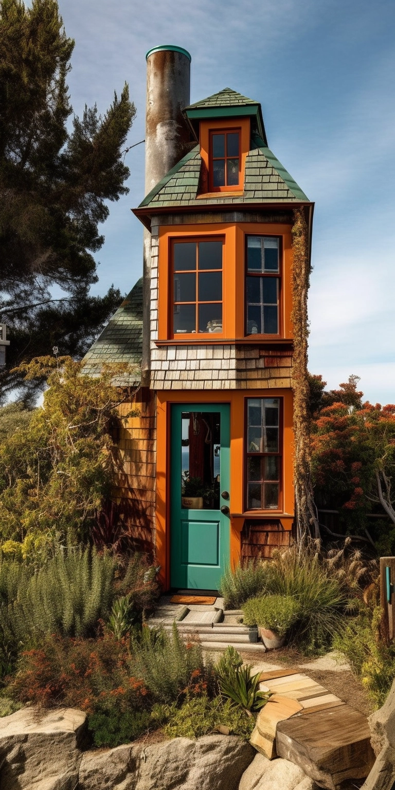 Ocean View Solitude: Rich Colors in Small House