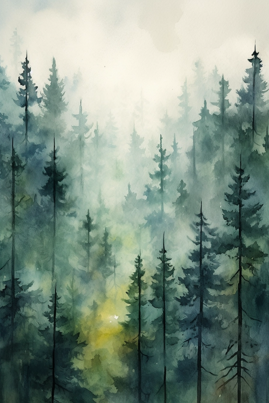 Misty Forest Watercolor Art