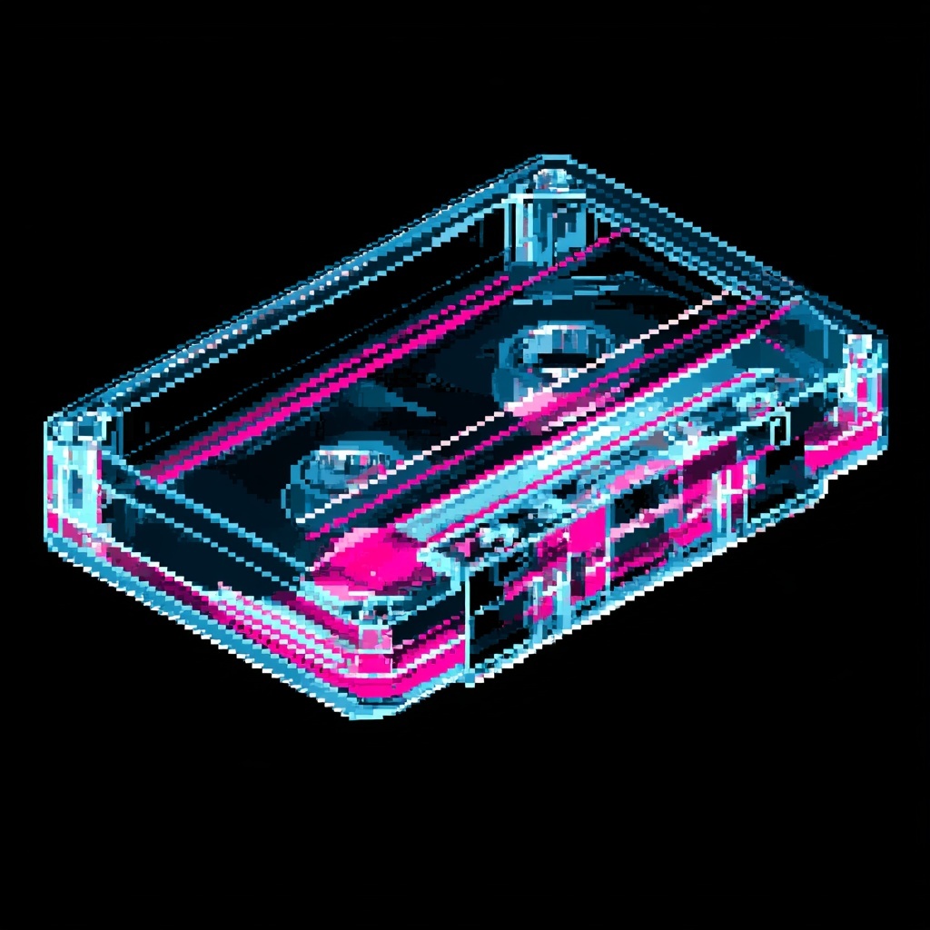Retro 80s Pixel Art Cassette Tape Icon Design