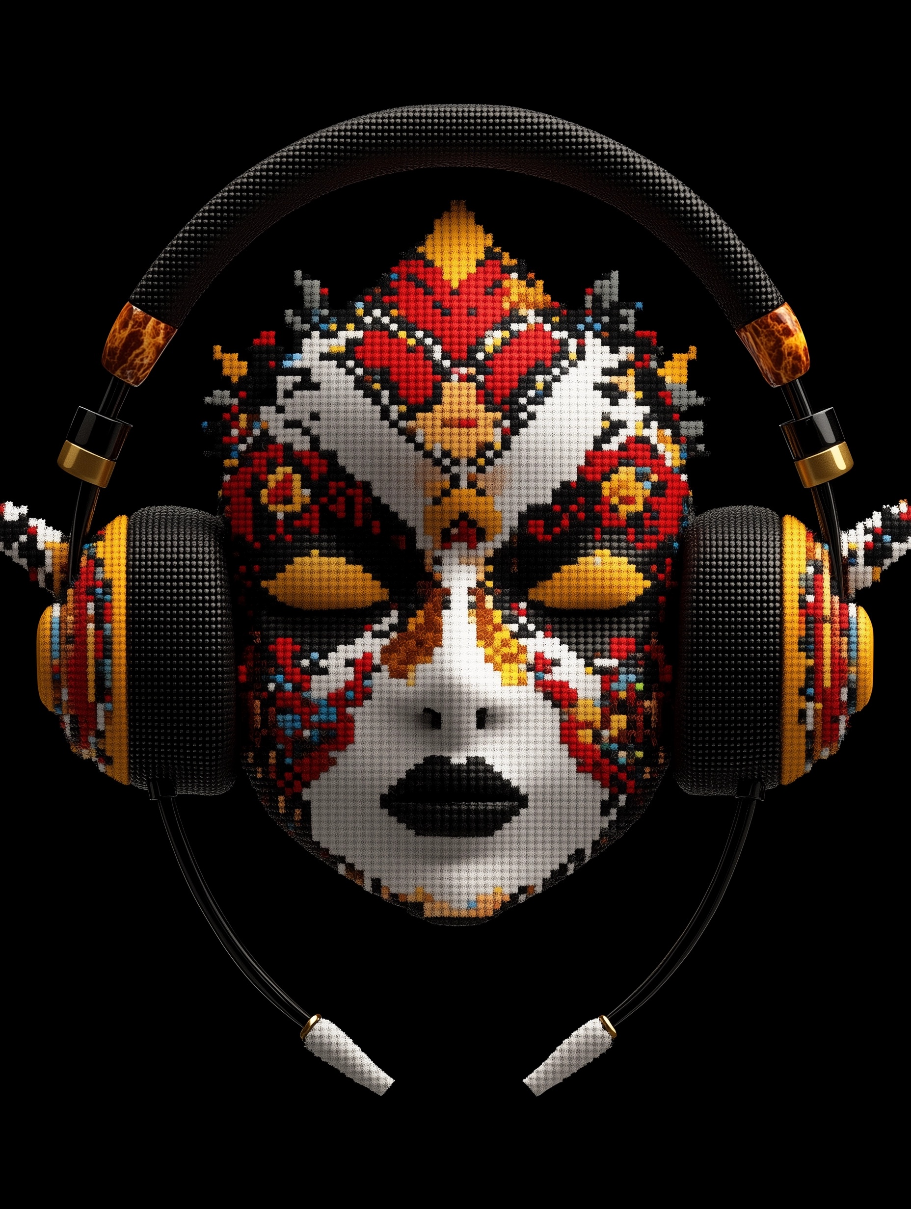 Folk Art Headphones: Modern Cross Stitch Pattern