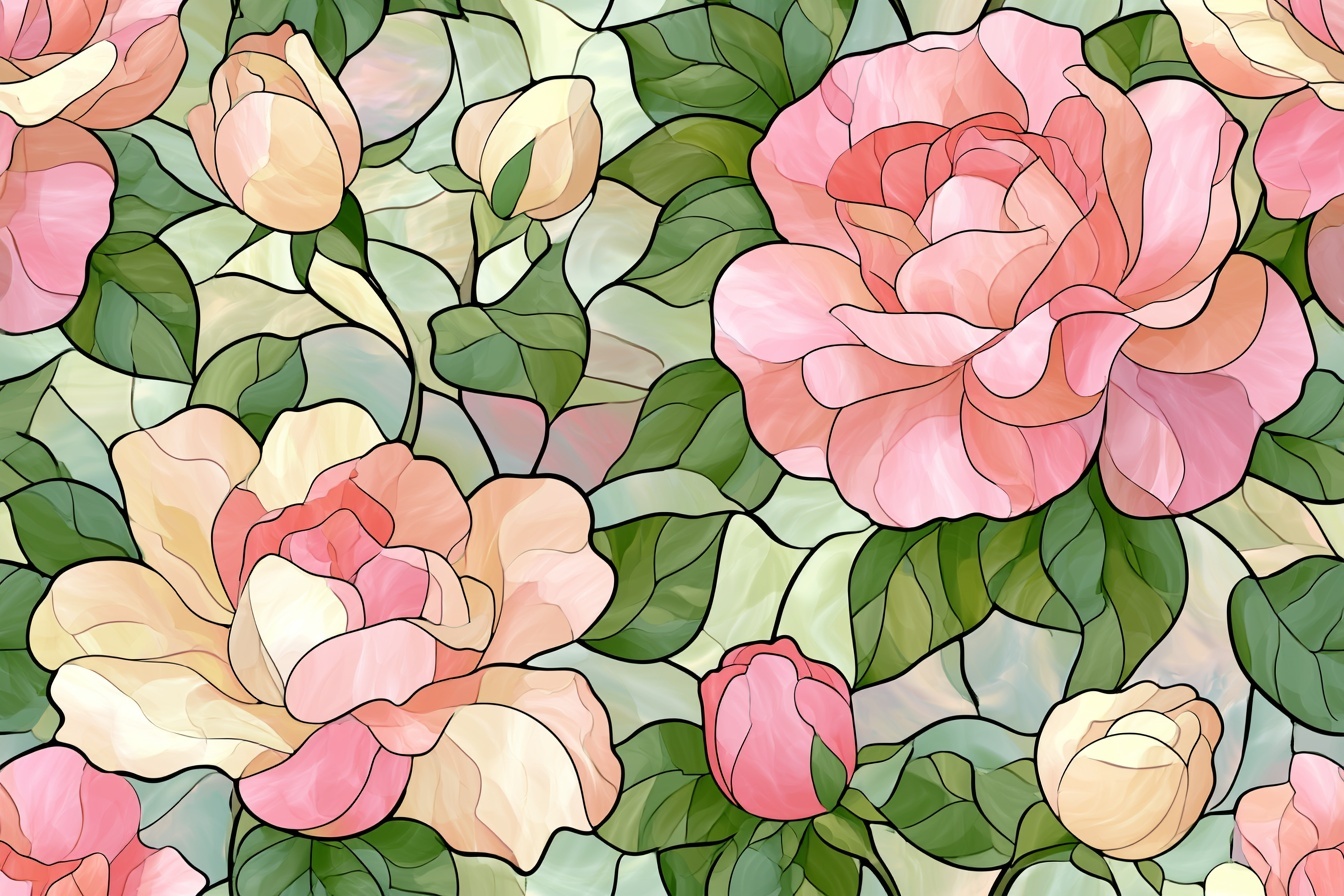 Elegant Blush Rose Stained Glass Art