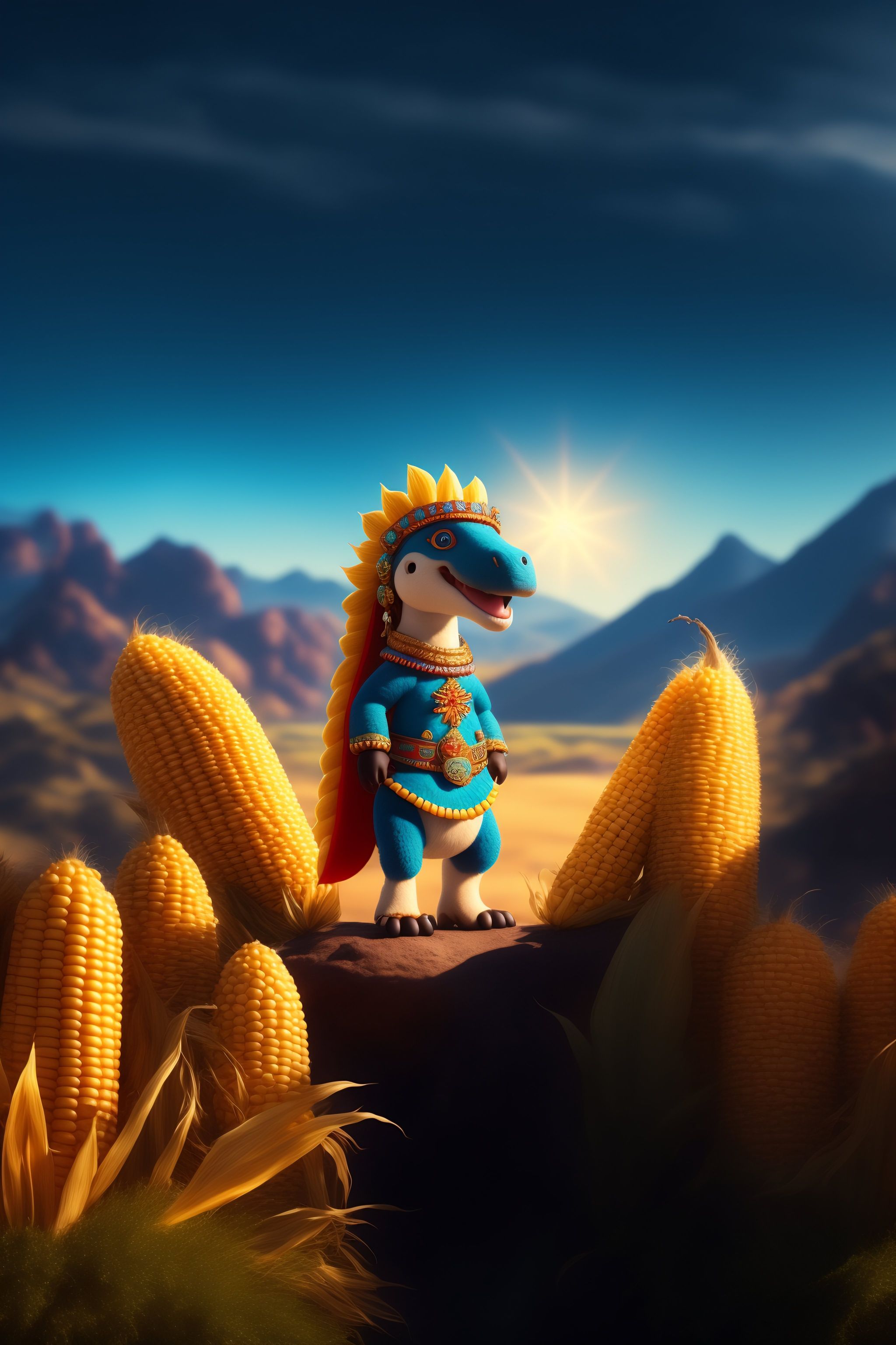 Adorable 8k Dino with Light Blue Skin & Aztec War Gear