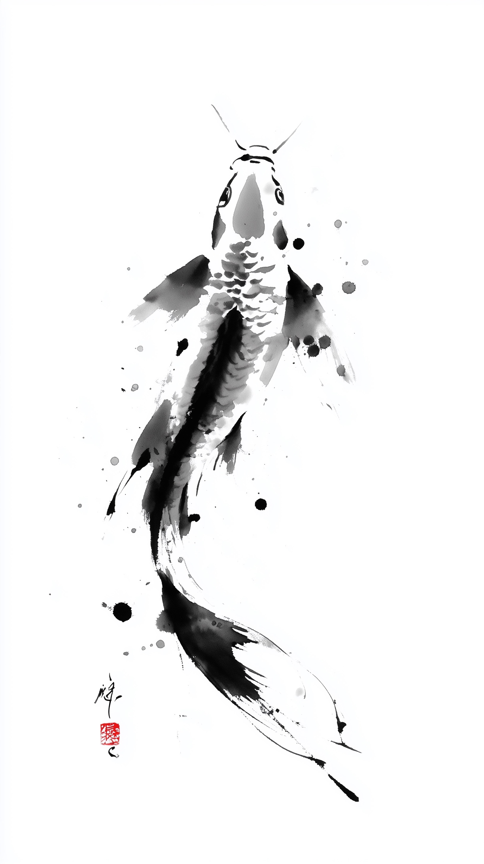 Zen Koi: Minimalist Sumi-e Ink Art for Tranquility