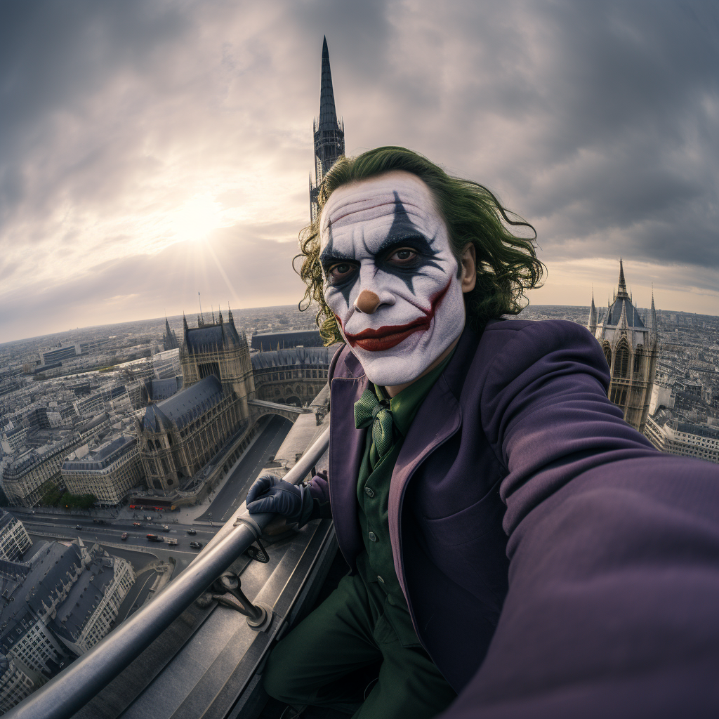 Joker's Epic Selfie: Hyper-Detailed Portrait from Paris Tower