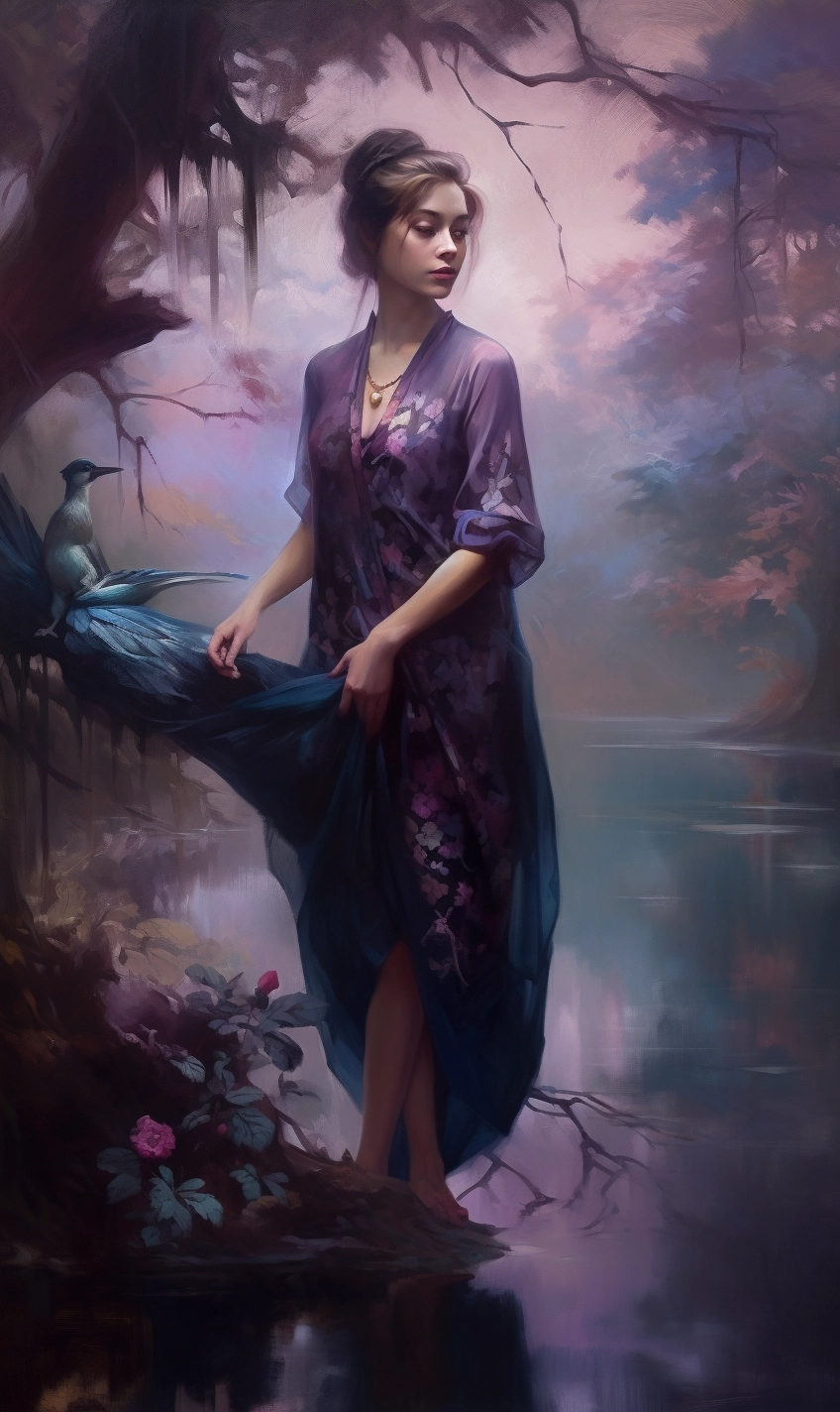 Enchanting Pondside Portrait in Rococo Style