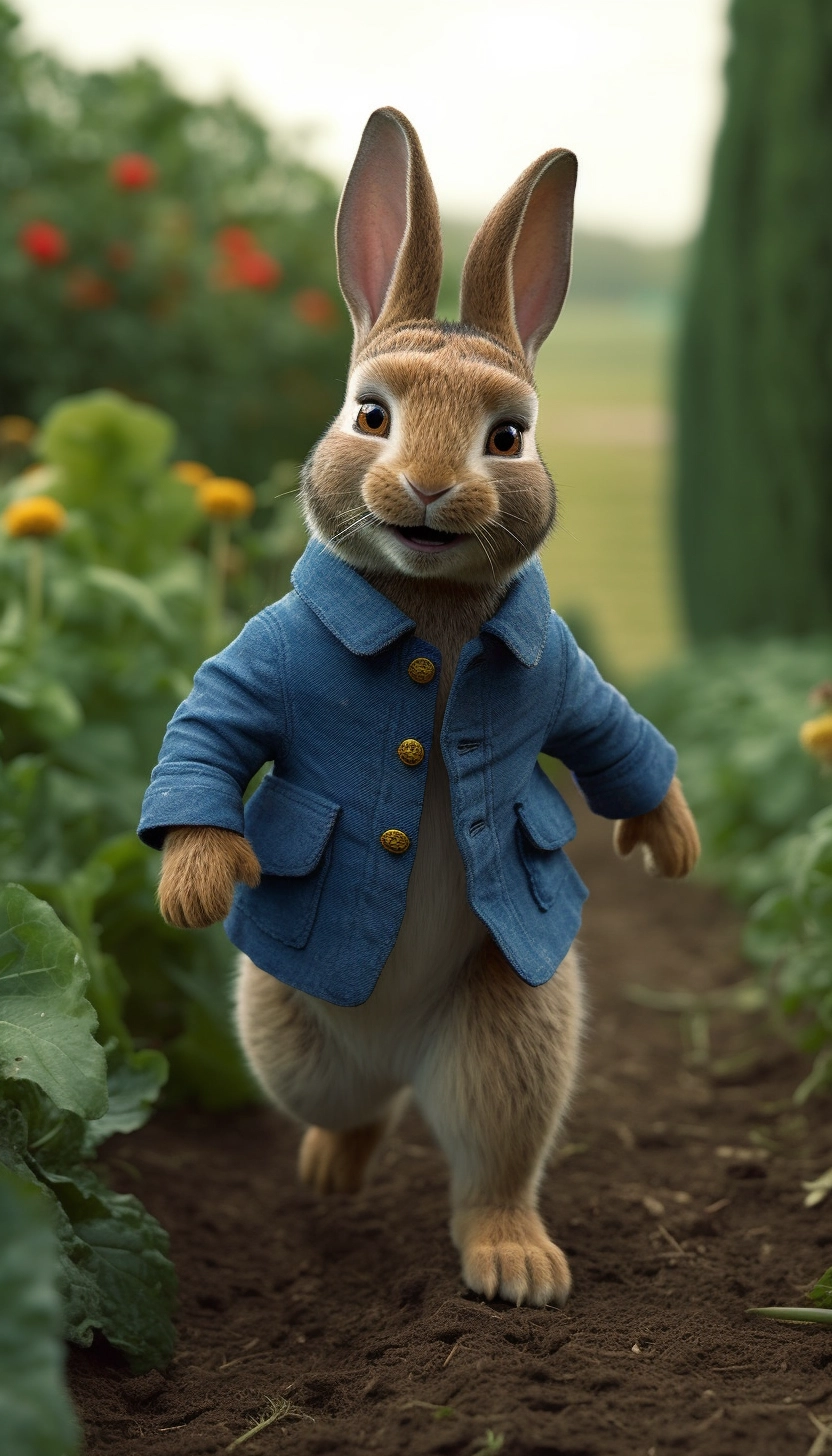 Ultra Realistic Peter Rabbit in Colorful Field