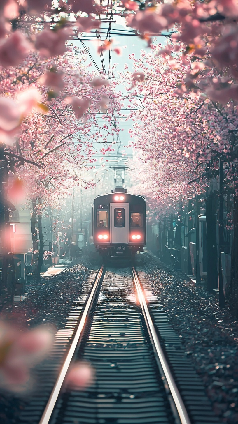 Spring Awakens: Urban Train & Peach Blossoms