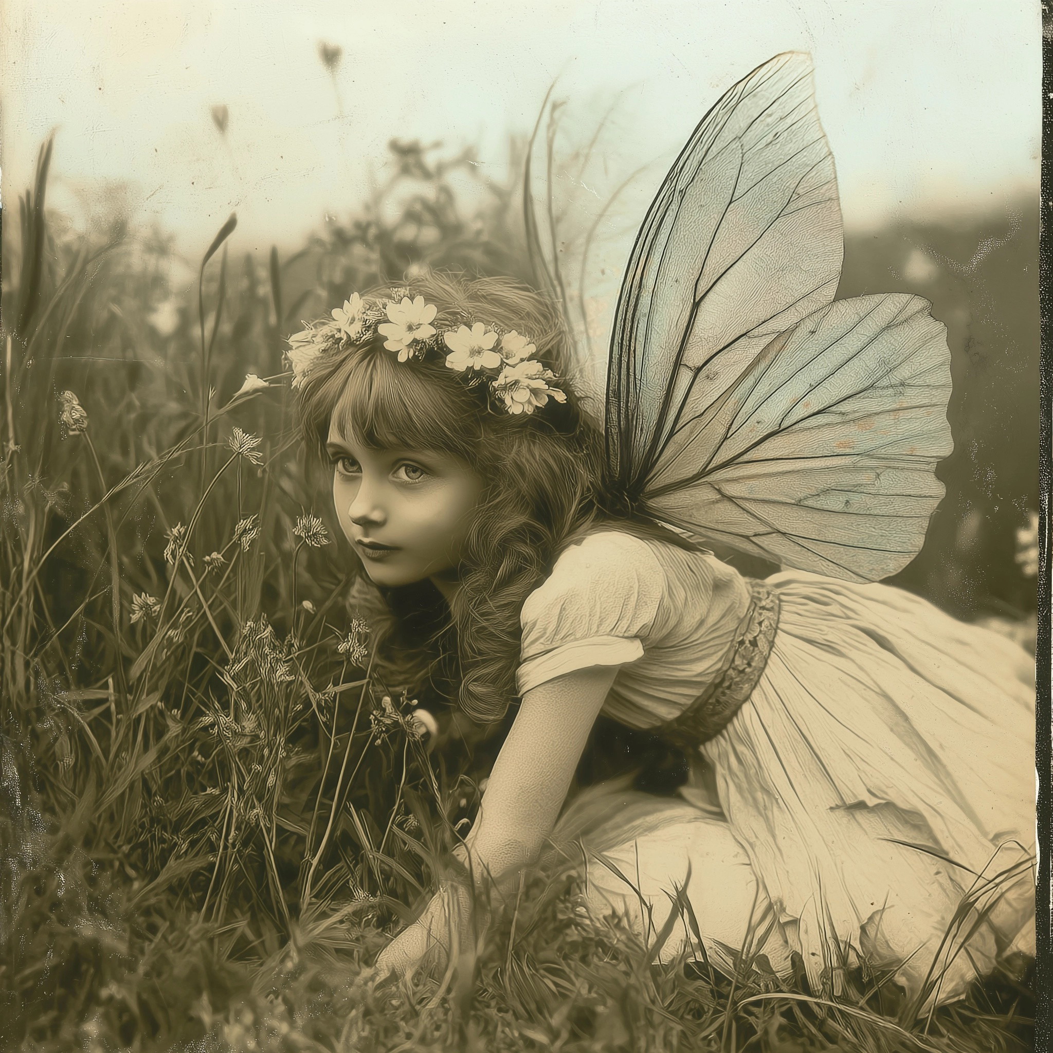 Enchanted Fairy in a Vintage Meadow Scene