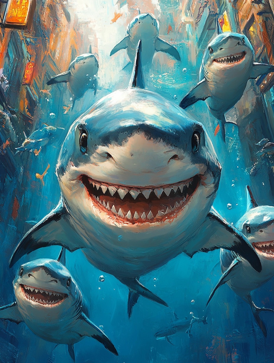 Joyful Sharks: A Colorful Underwater Adventure