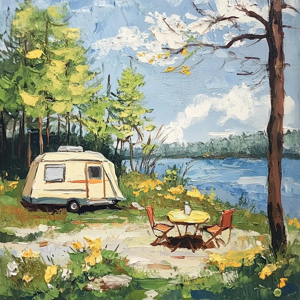 Charming Spring Camping Scene Art for Your Home