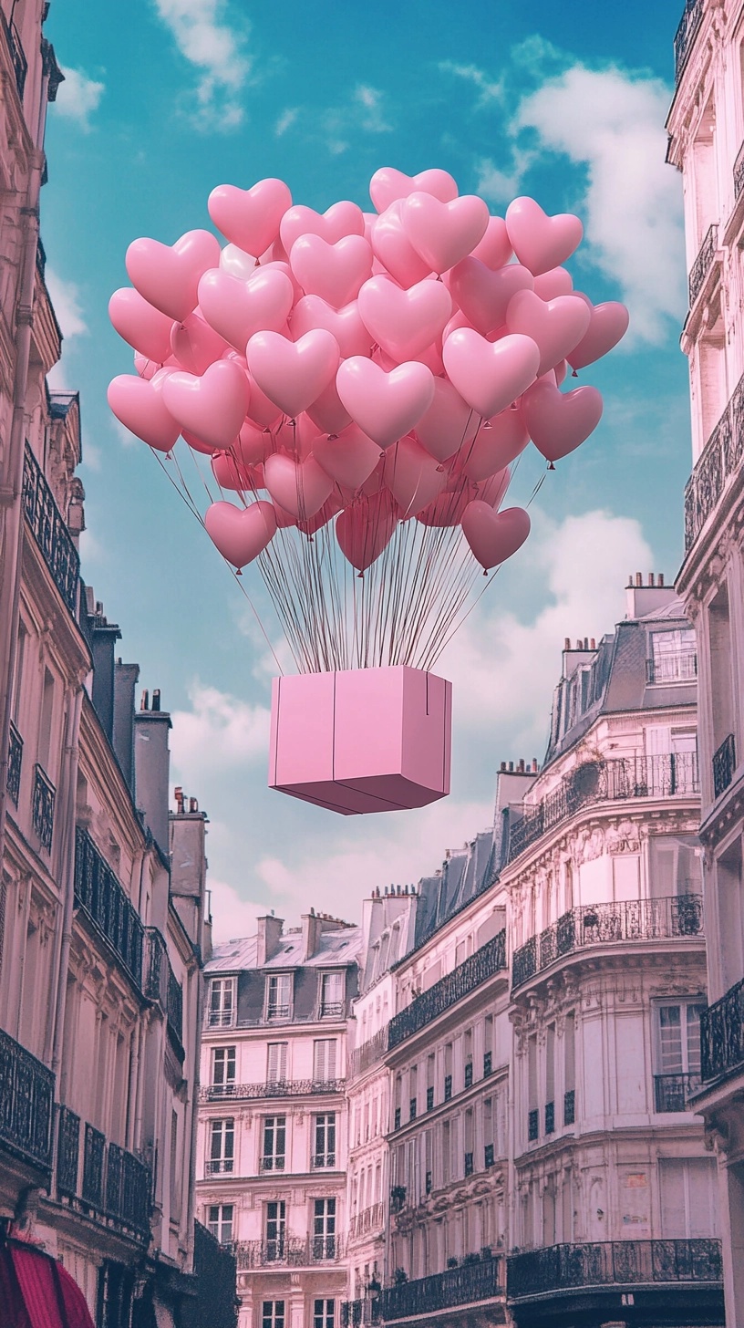 Magical Paris: Pink Package on Heart Balloons