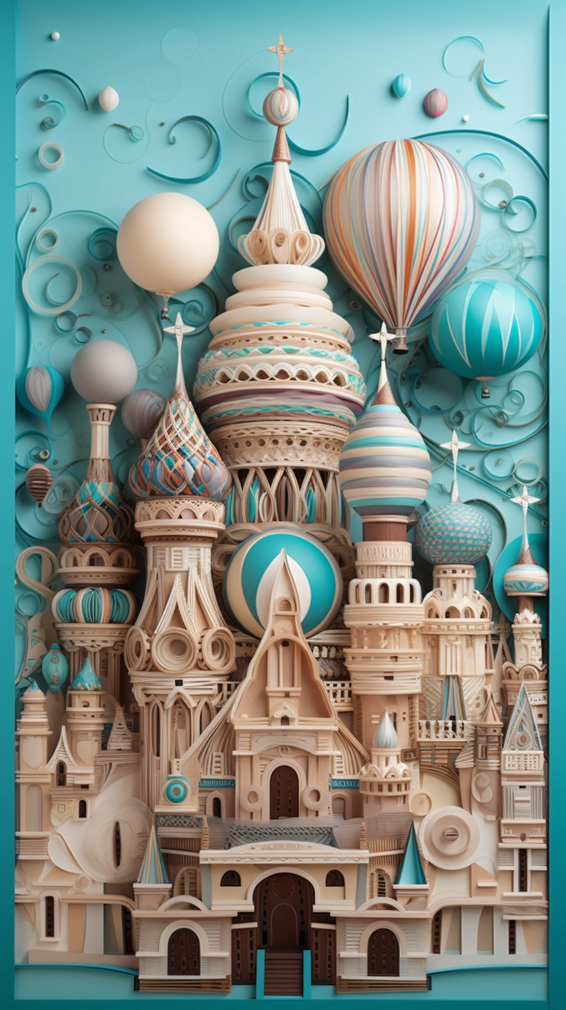 Colorful Art Nouveau Castle with Balloons and Quilling