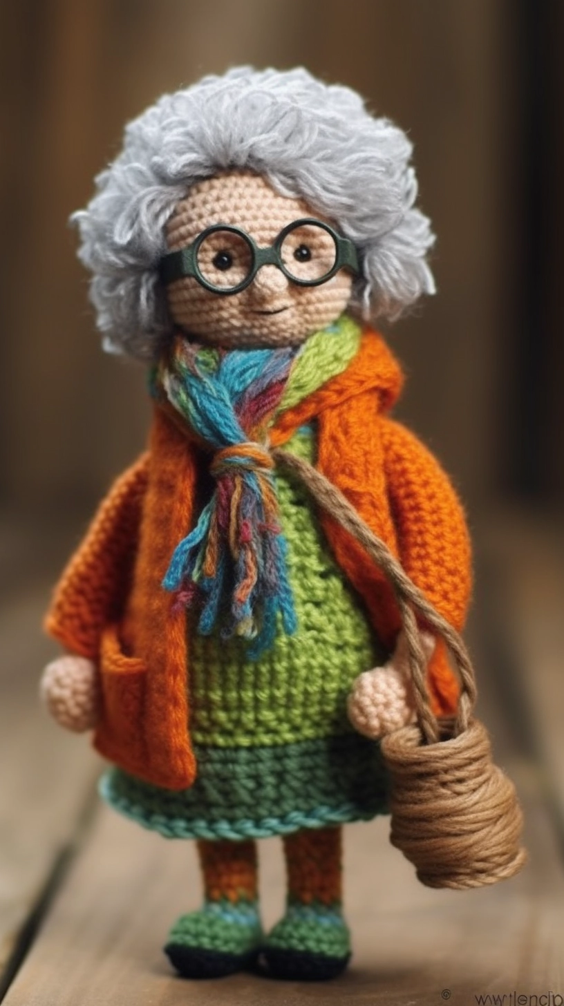 Adorable Crotchet Doll with Colorful Dress and Glasses