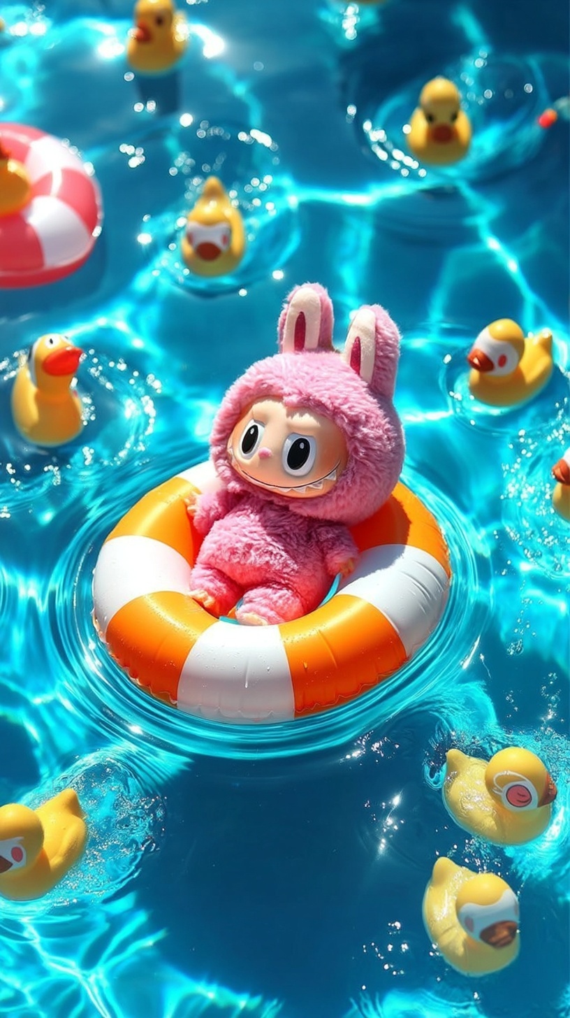 Vibrant Cartoon Pool Scene for Phone Wallpaper