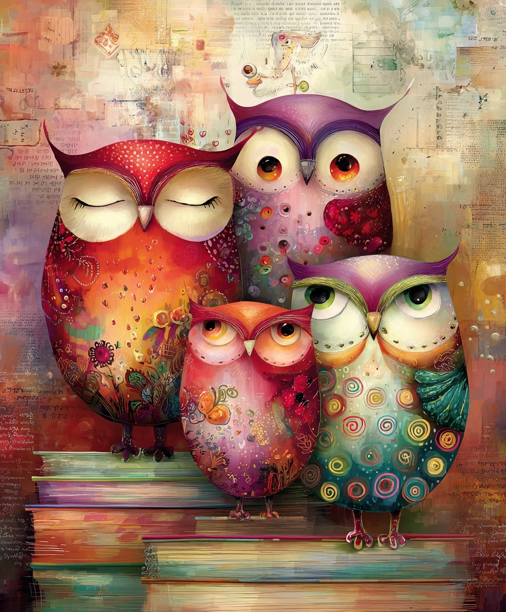 Whimsical Owls on Books: A Colorful Adventure