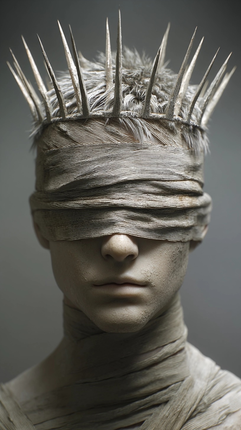 Enigmatic Blindfolded Oracle: Dark Fantasy Sculpture