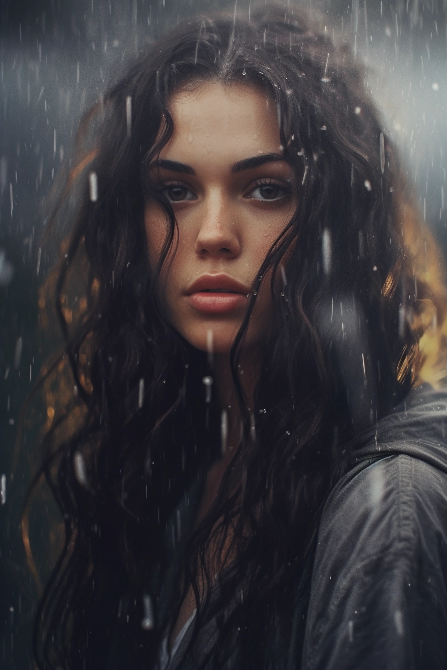 Serene Woman in the Rain - UHD Image