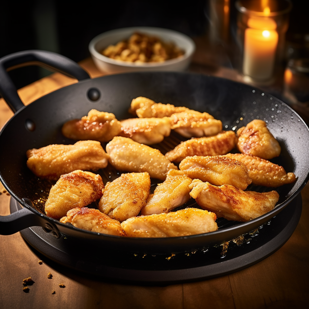 Delicious Bite-Sized Chicken Tenders: Cooked to Perfection in Our High-End Skillet