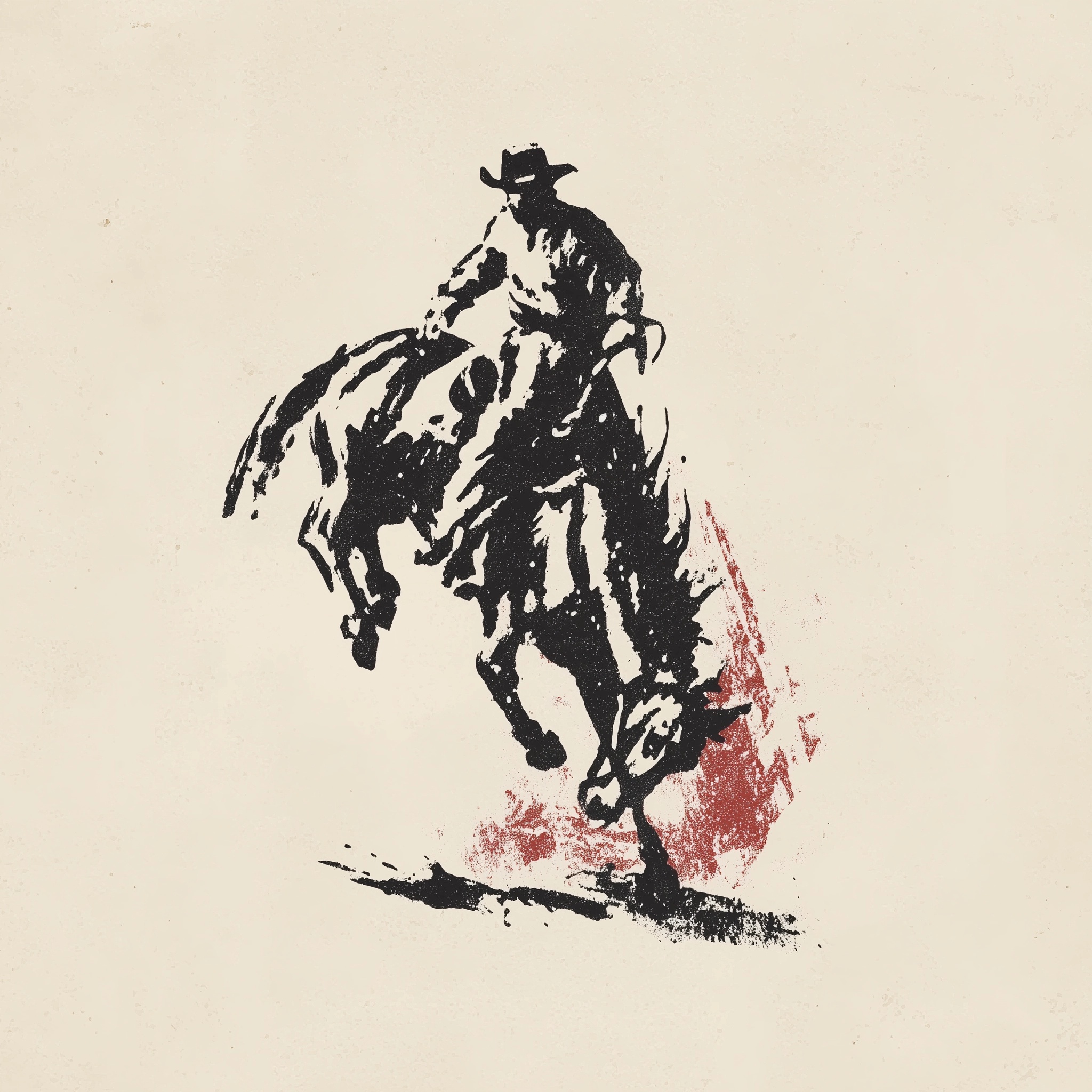 Vintage Cowboy Stamp: Epic Bucking Horse Scene
