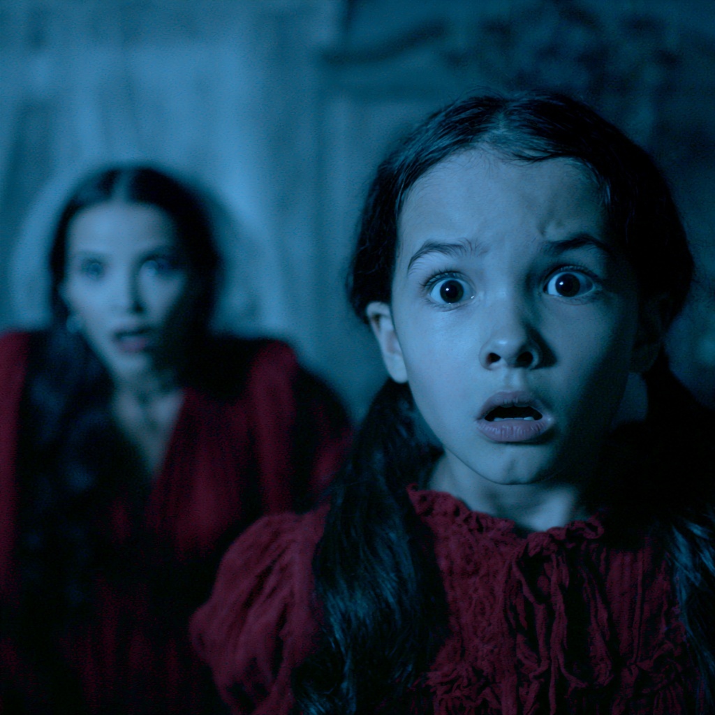 Girl's Fear: A Vampire Looms in the Shadows