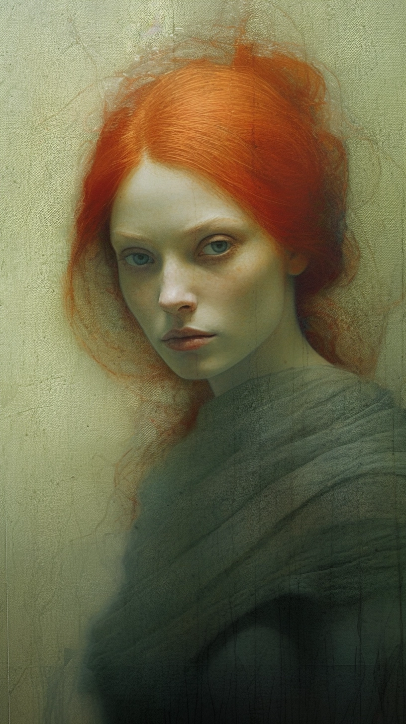 Moody Portrait of a Beautiful Redhead by Zdzislaw Beksinski