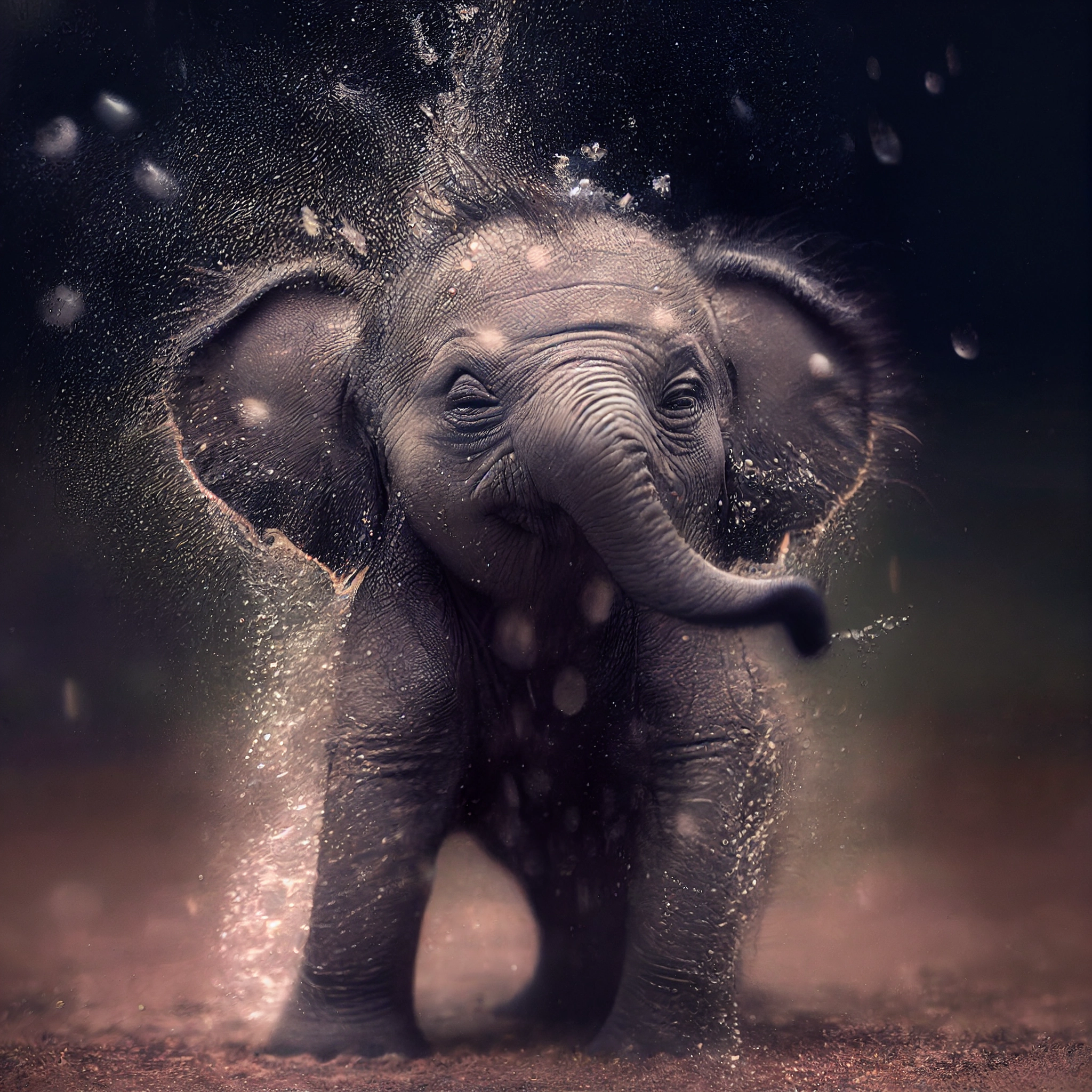 Splashing Baby Elephant: Vibrant Water Photography