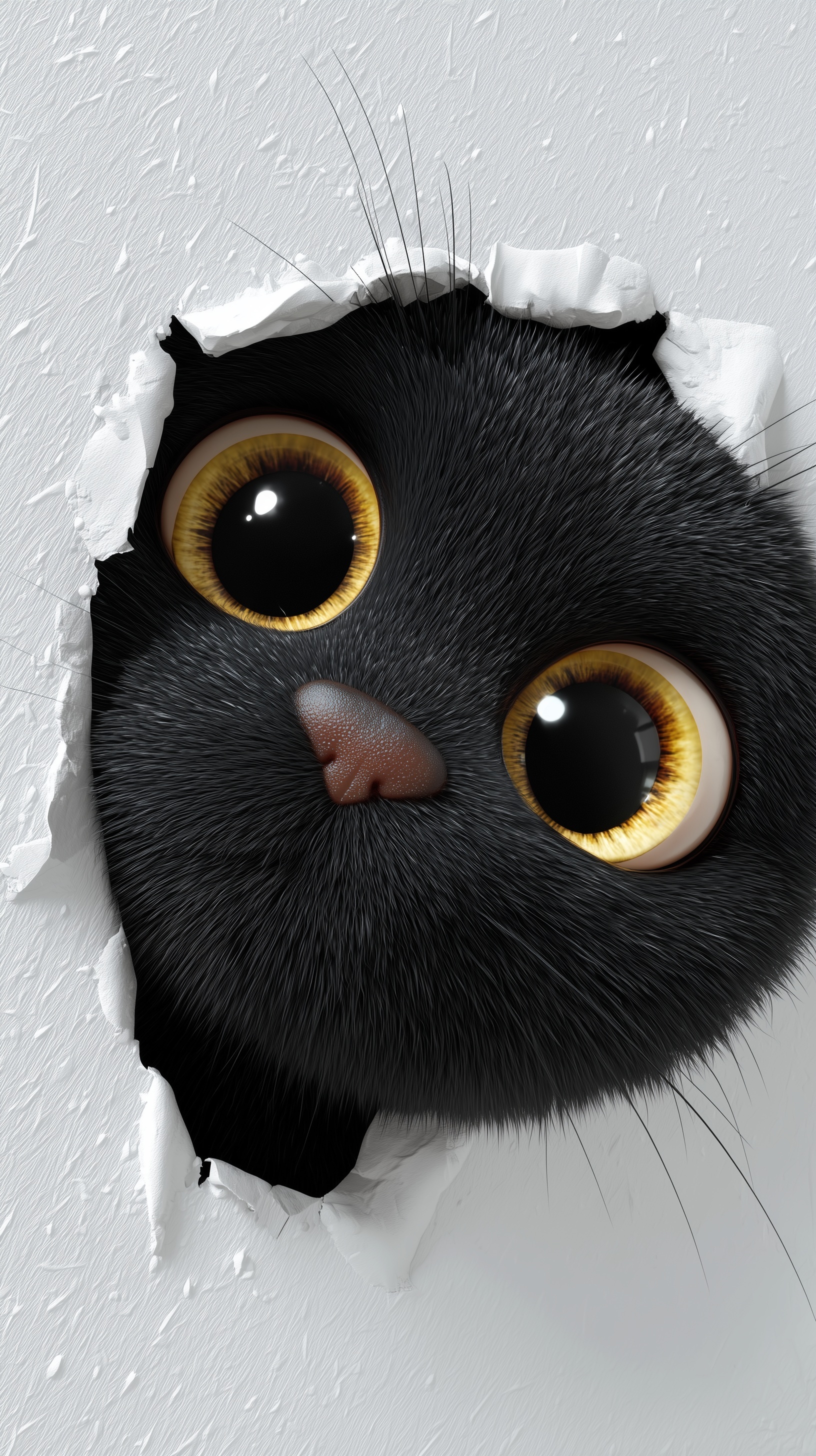 Adorable 3D Cartoon Cat Peeking Through Wall