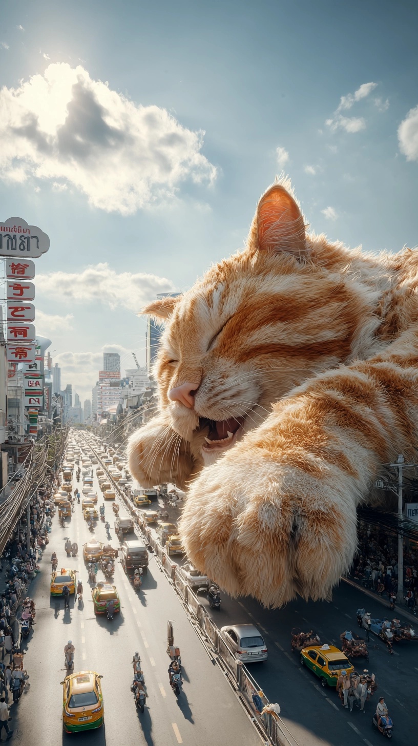 Lazy Giant Tabby Cat Takes Over Bangkok Streets