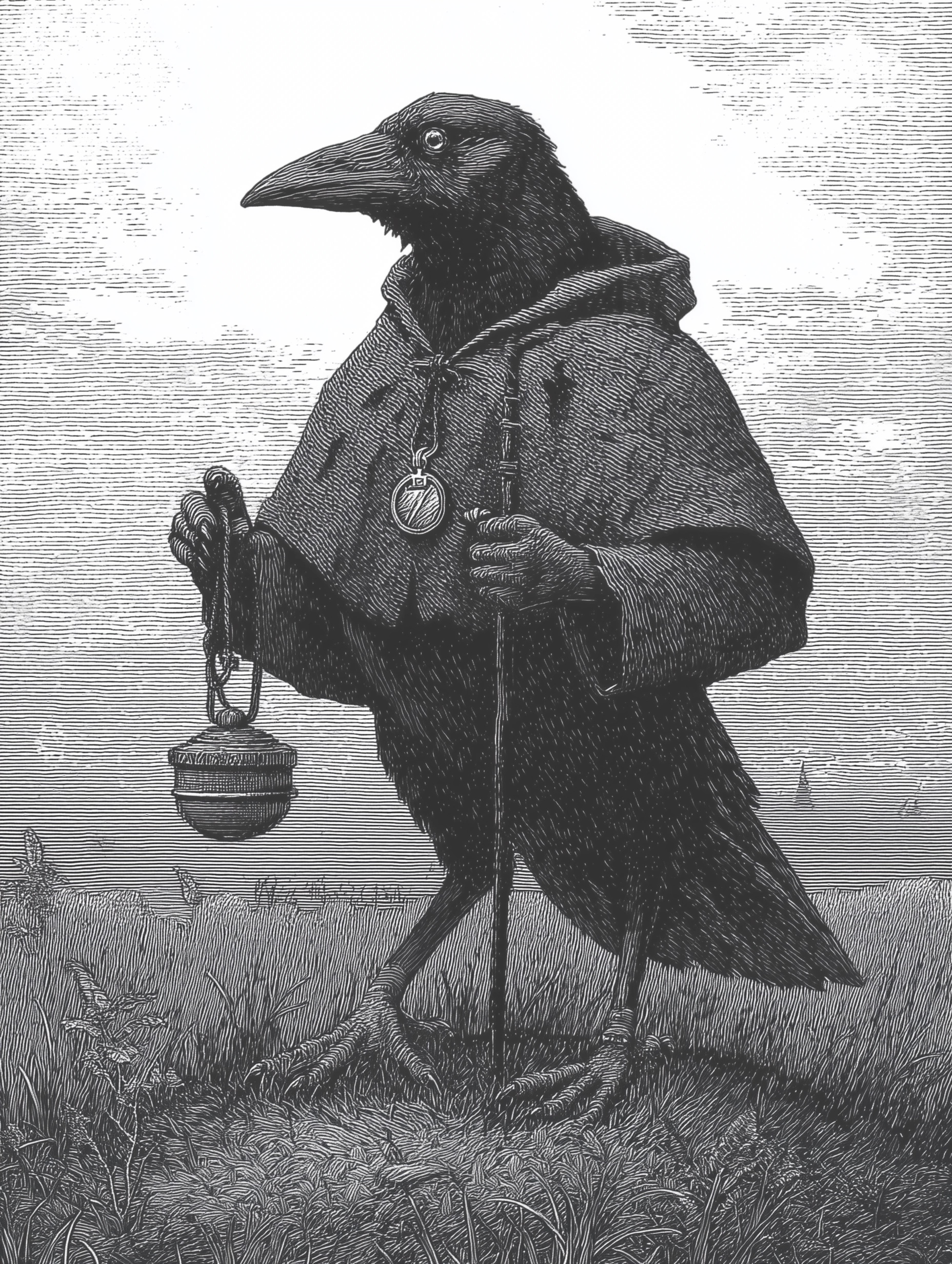 Majestic Crow: Engraved Art for Timeless Wanderers