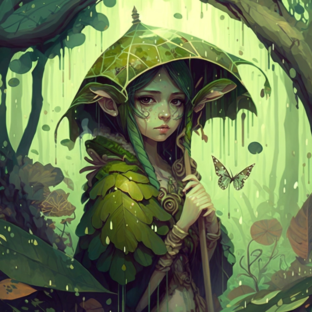 Magical Elf in Rainforest Watercolor Art