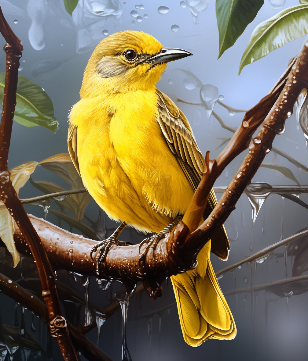 Vibrant Yellow Bird Art: Digital Airbrushing & Realism