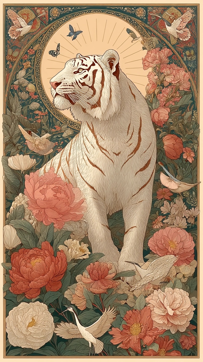 Exquisite White Tiger Scarf Design Art