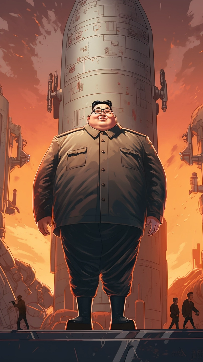 Creepy Kim Jong Un: Cyberpunk Villain with Rocket