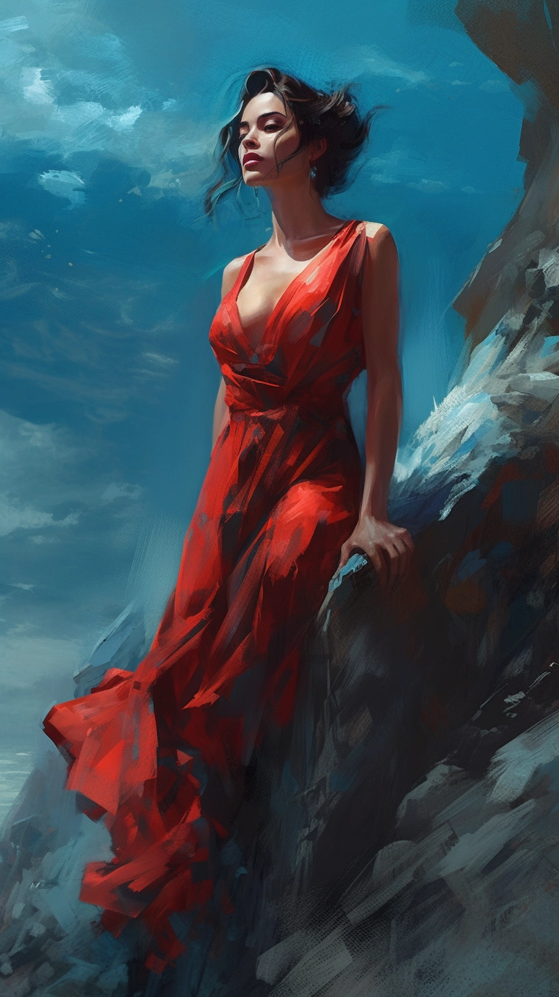 Red Dress Woman Conquers Mountain