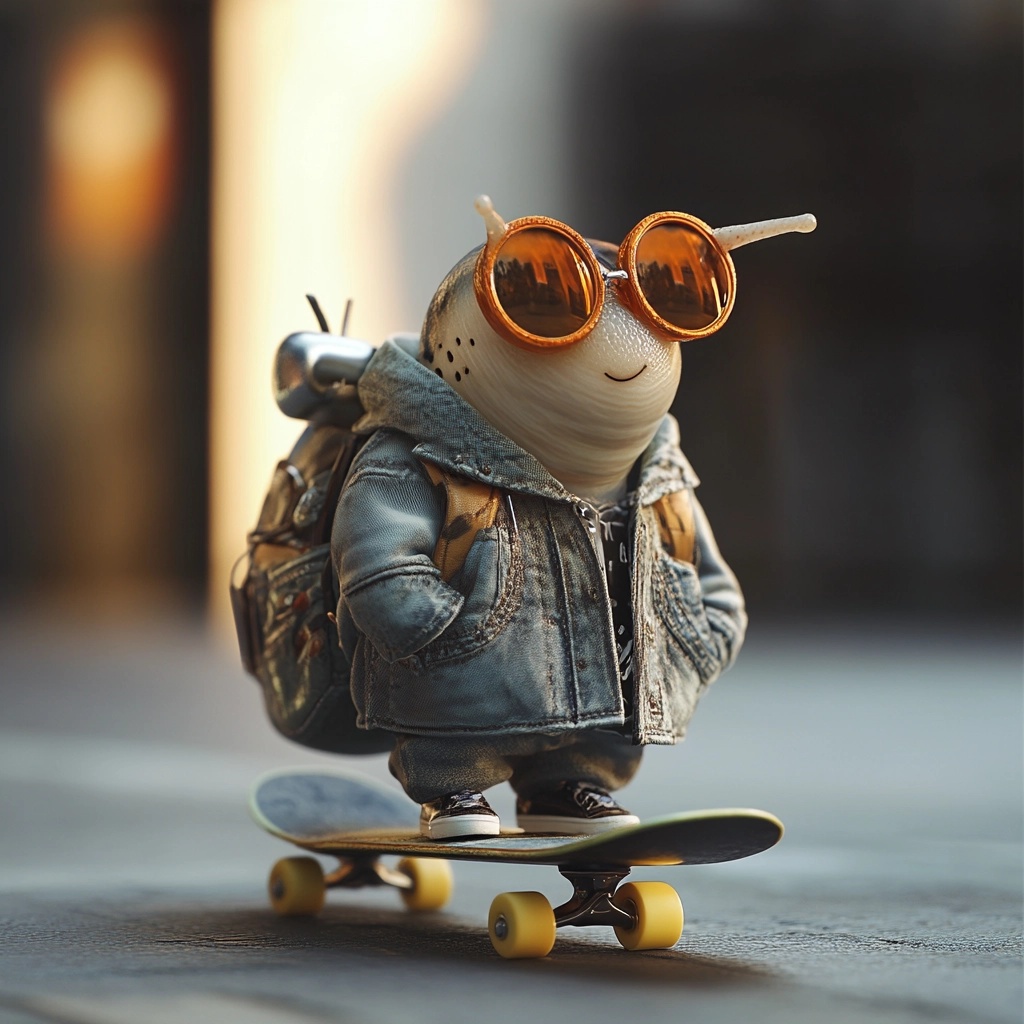 Trendy Snail on Skateboard: Fashion in Motion