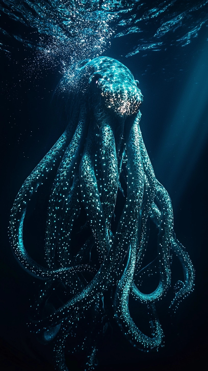 Majestic Kraken in Dark Depths: A Stunning Capture